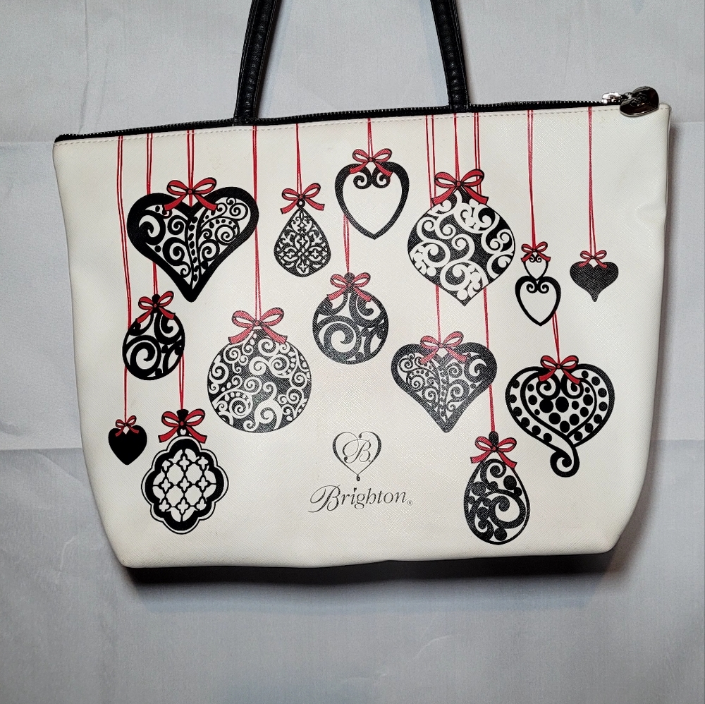 RETIRED BRIGHTON CHRISTMAS ORNAMENTS LOVE NOTES FAUX SAFFINO LEATHER TOTE BAG